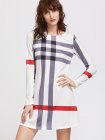 White Striped Long Sleeve Tee Dress