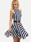 Multicolor Sleeveless Striped Crew Neck Dress