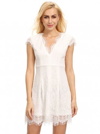 Cream Cap Sleeve Lace Dress