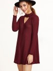 Burgundy Mock Neck Cut Out Ribbed Dress