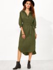 Army Green Dip Hem Belt Shirt Dress