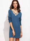 Blue Criss Cross V Neck Dress