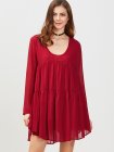 Burgundy Scoop Neck Long Sleeve Shift Dress