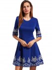 Light Royal Blue Embroidered Half Sleeve Flare Dress