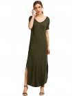 Green Short Sleeve Pocket Split Side Dress