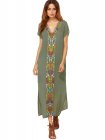 Army Green Placement Print Split Side Maxi Dress