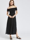 Black Polka Dot Off The Shoulder Slit Side Dress