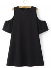 Black Cold Shoulder Plain A-line Dress