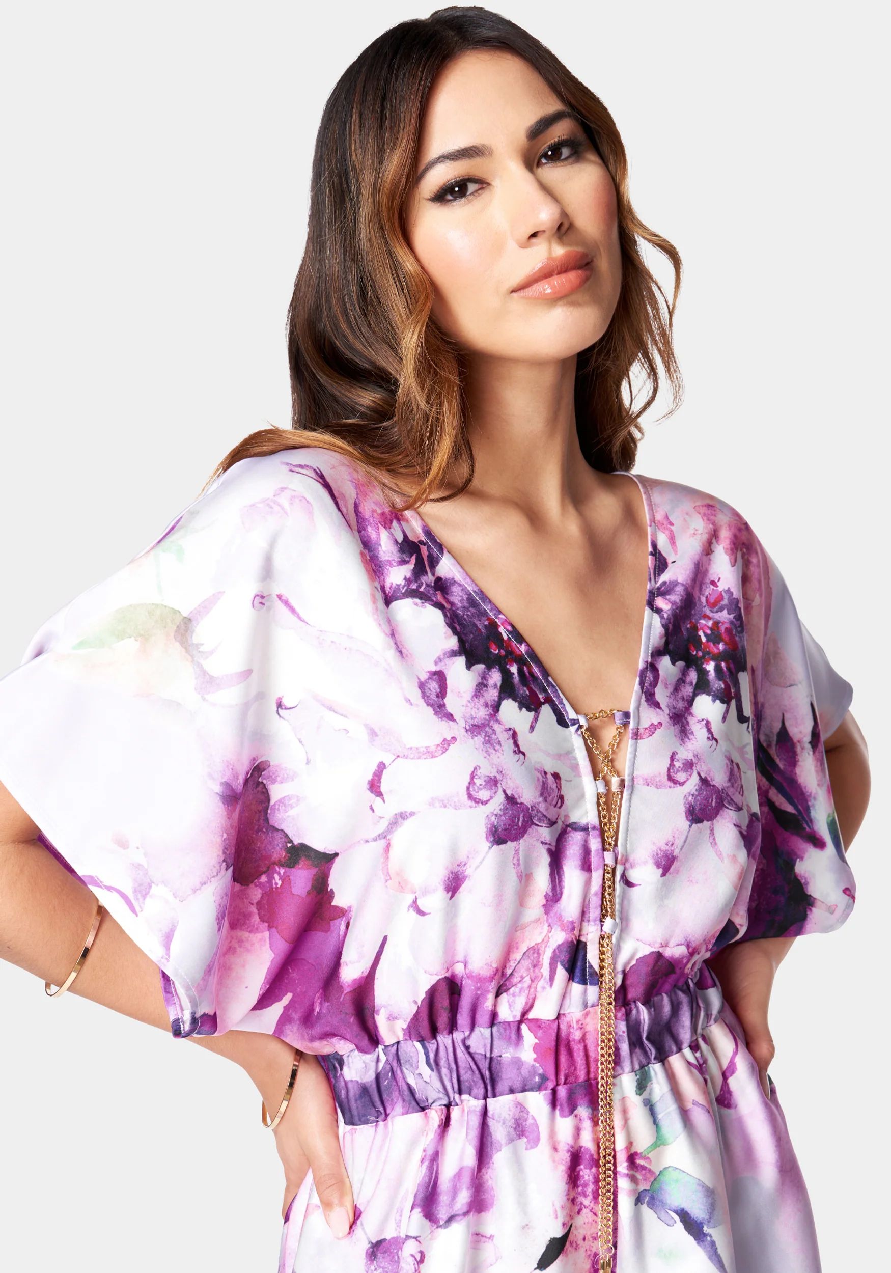 Dolman Sleeve Front Criss Cross Flared Satin Romper