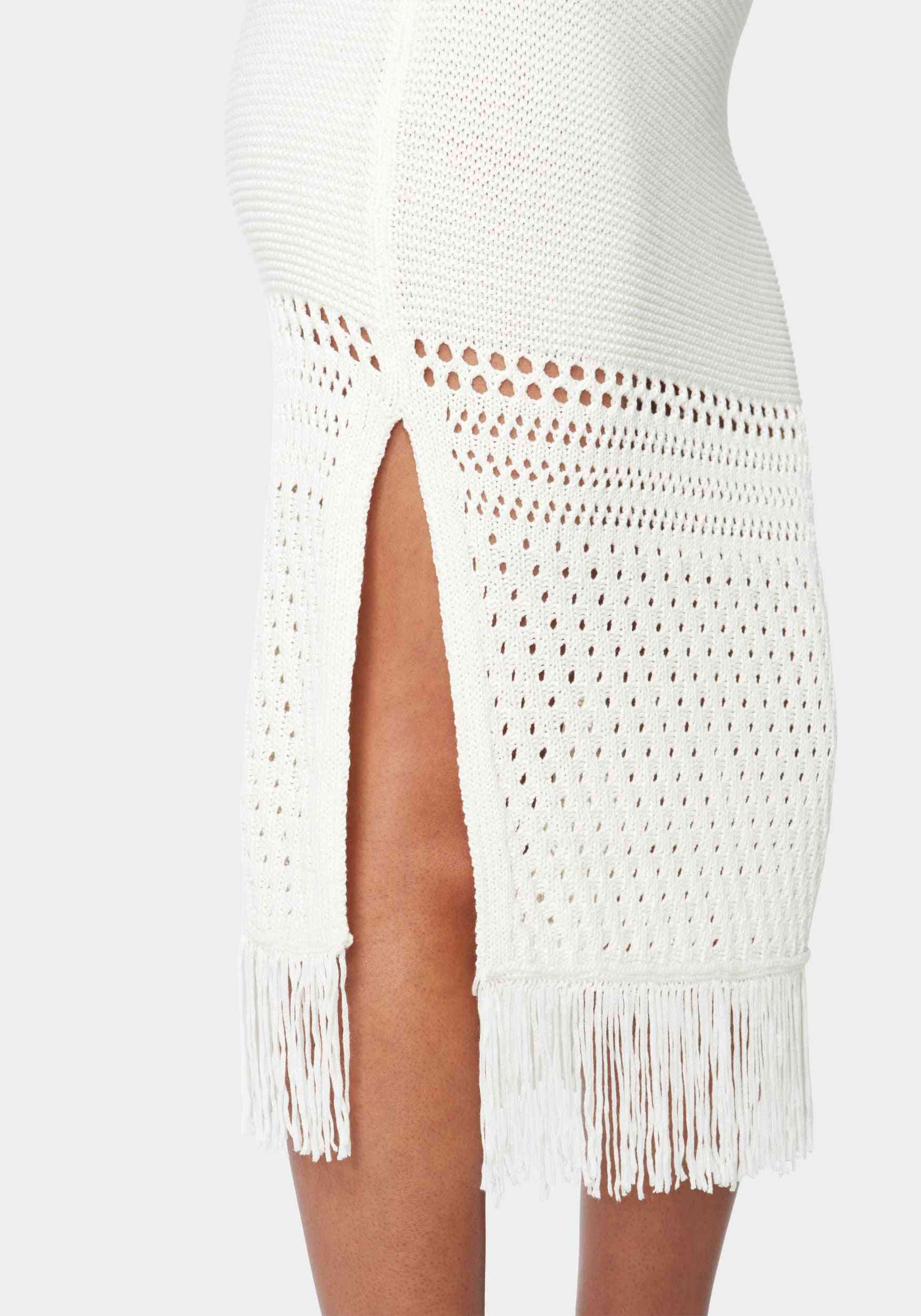 Fringe Detail Slit Front Sweater Skirt