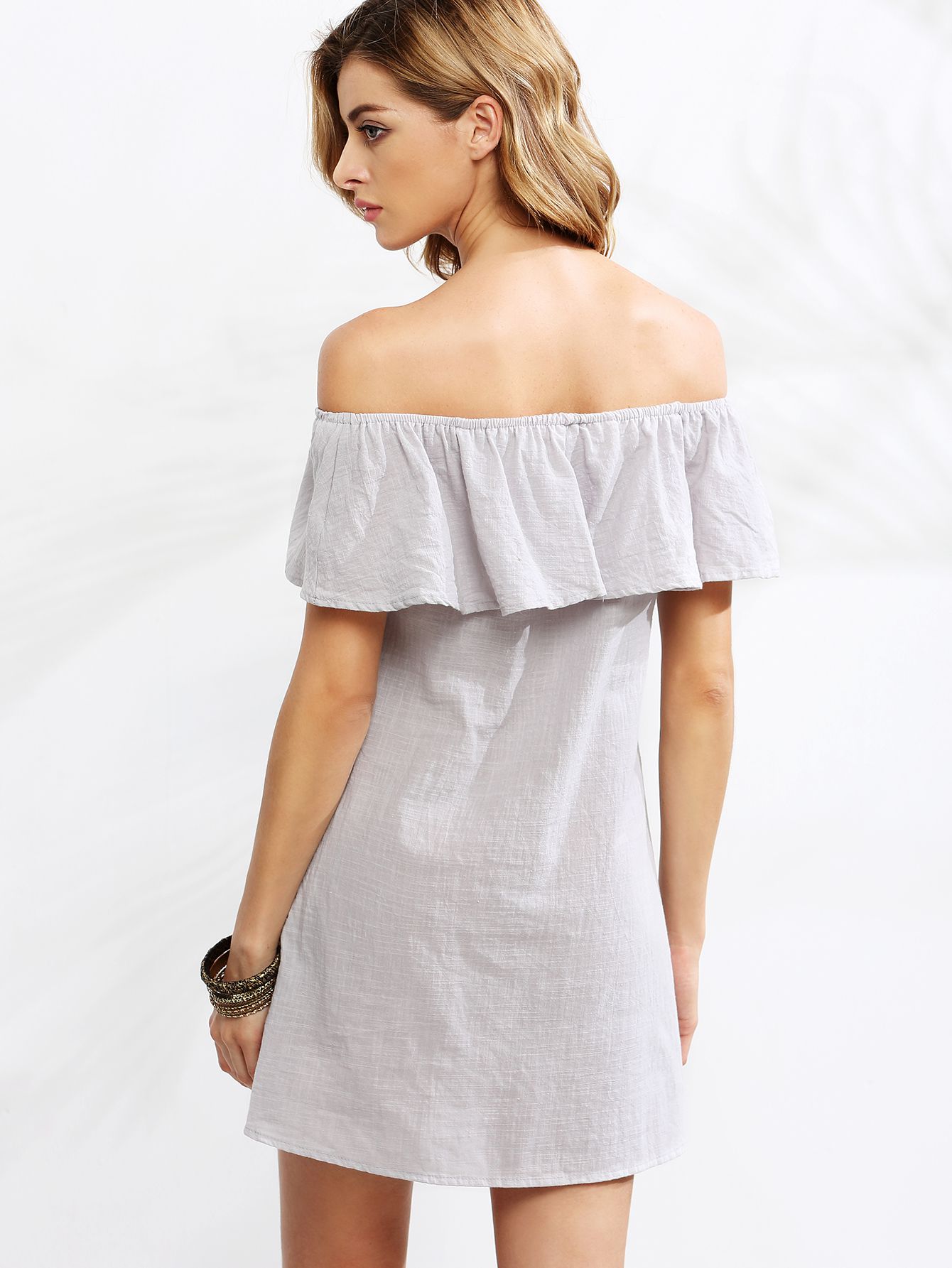 Grey Ruffle Off The Shoulder Dress