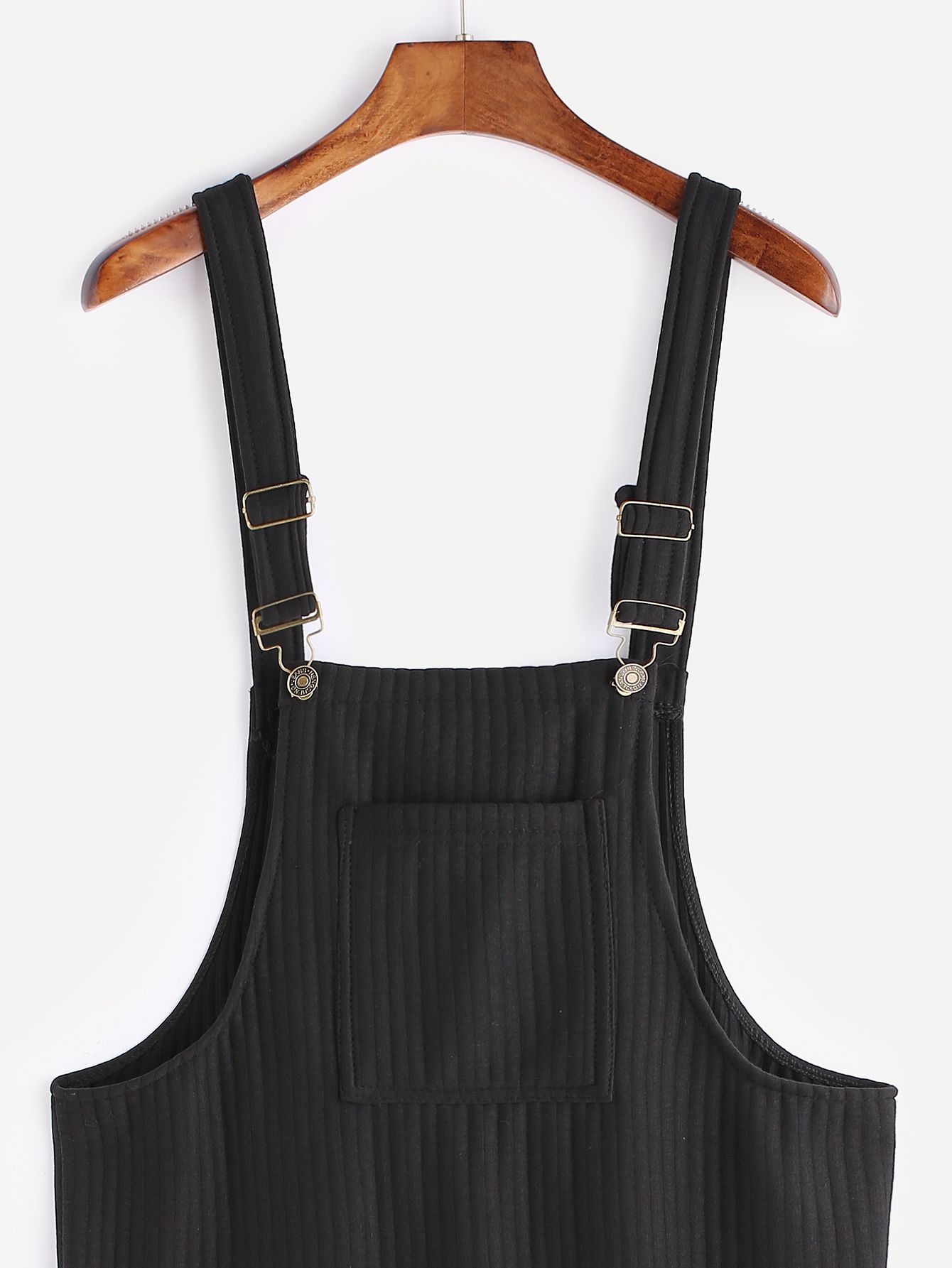 Black Ribbed Pinafore Dress With Pockets