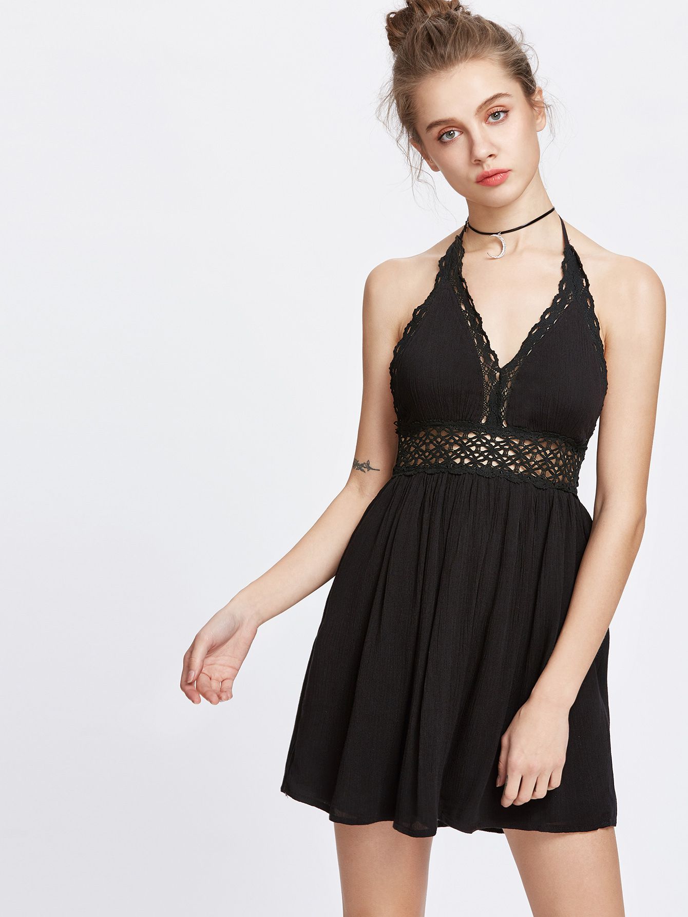 Halter Hollow Out Lace Crochet Backless Dress