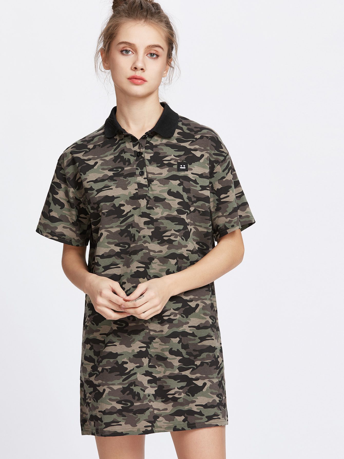 Army Green Camo Print T-shirt Dress