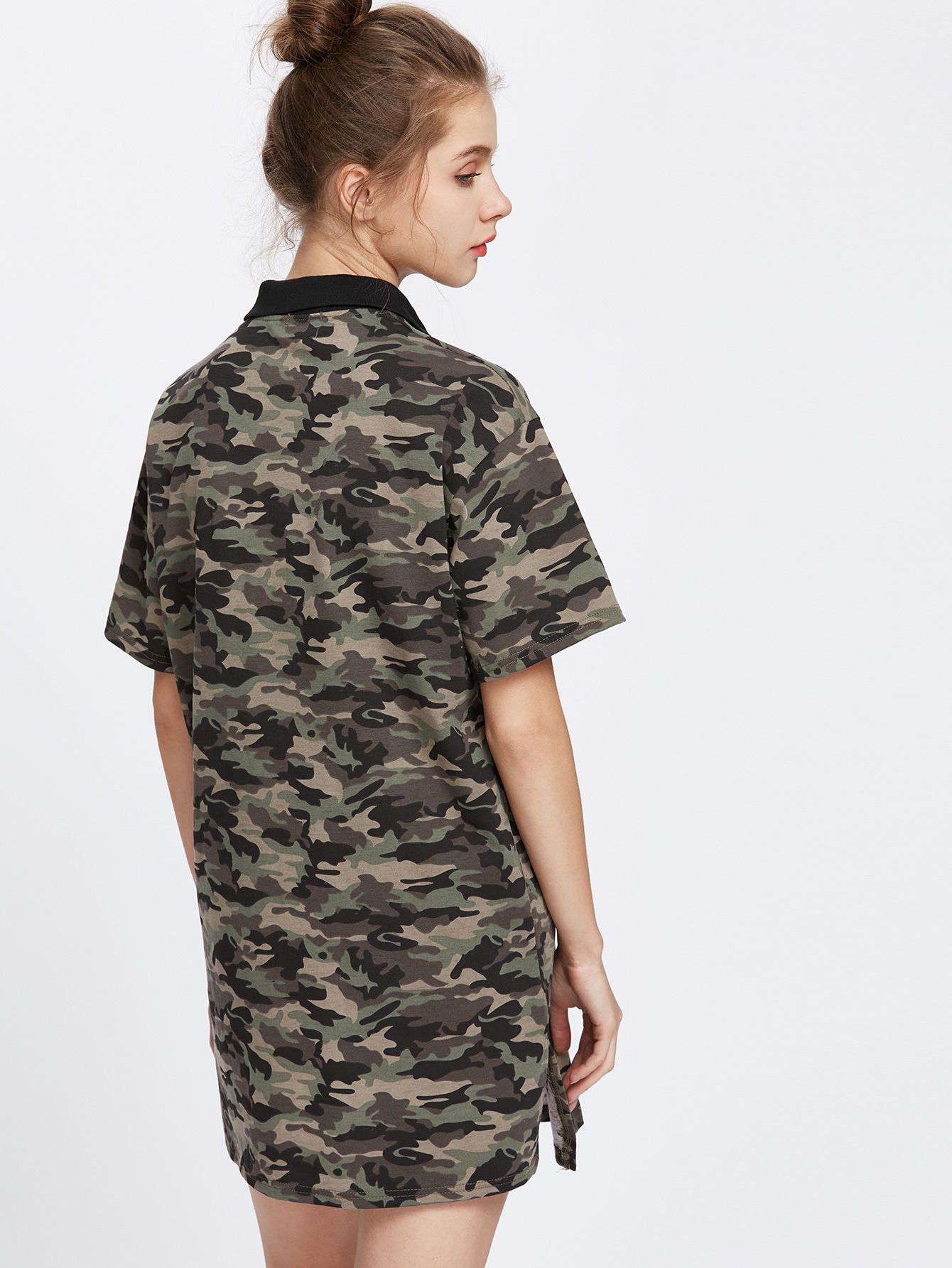 Army Green Camo Print T-shirt Dress