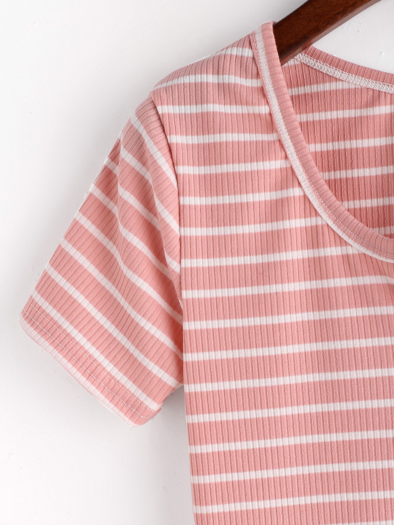 Pink Striped Button Front Knitted T-shirt Dress