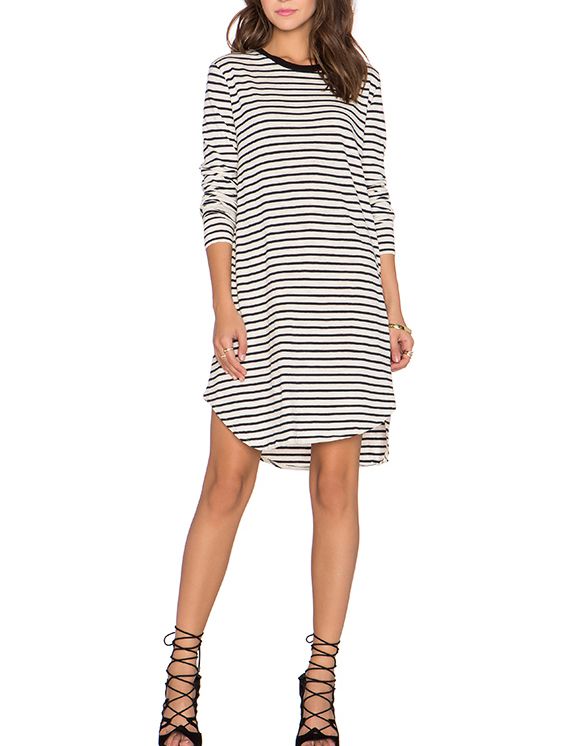 White Long Sleeve Striped Dress