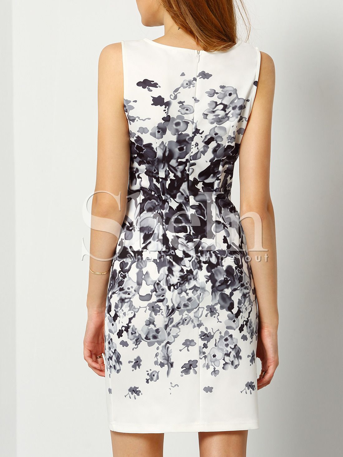 White Sleeveless Vintage Print Dress