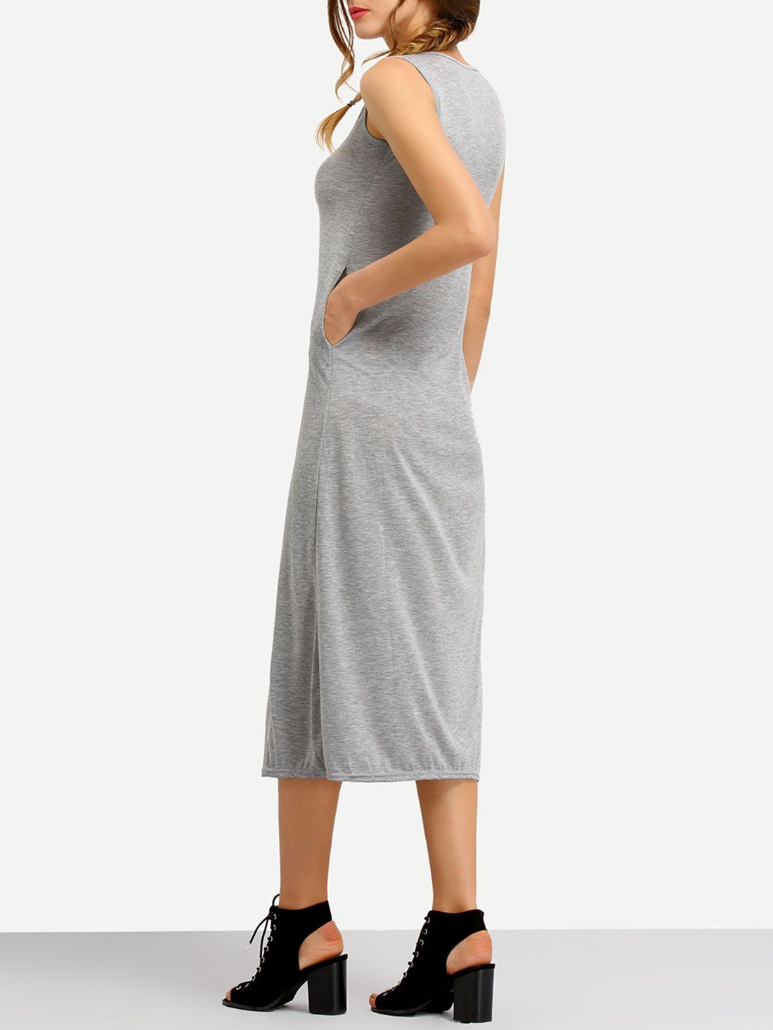 Grey Sleeveless Cat Print Slim Dress