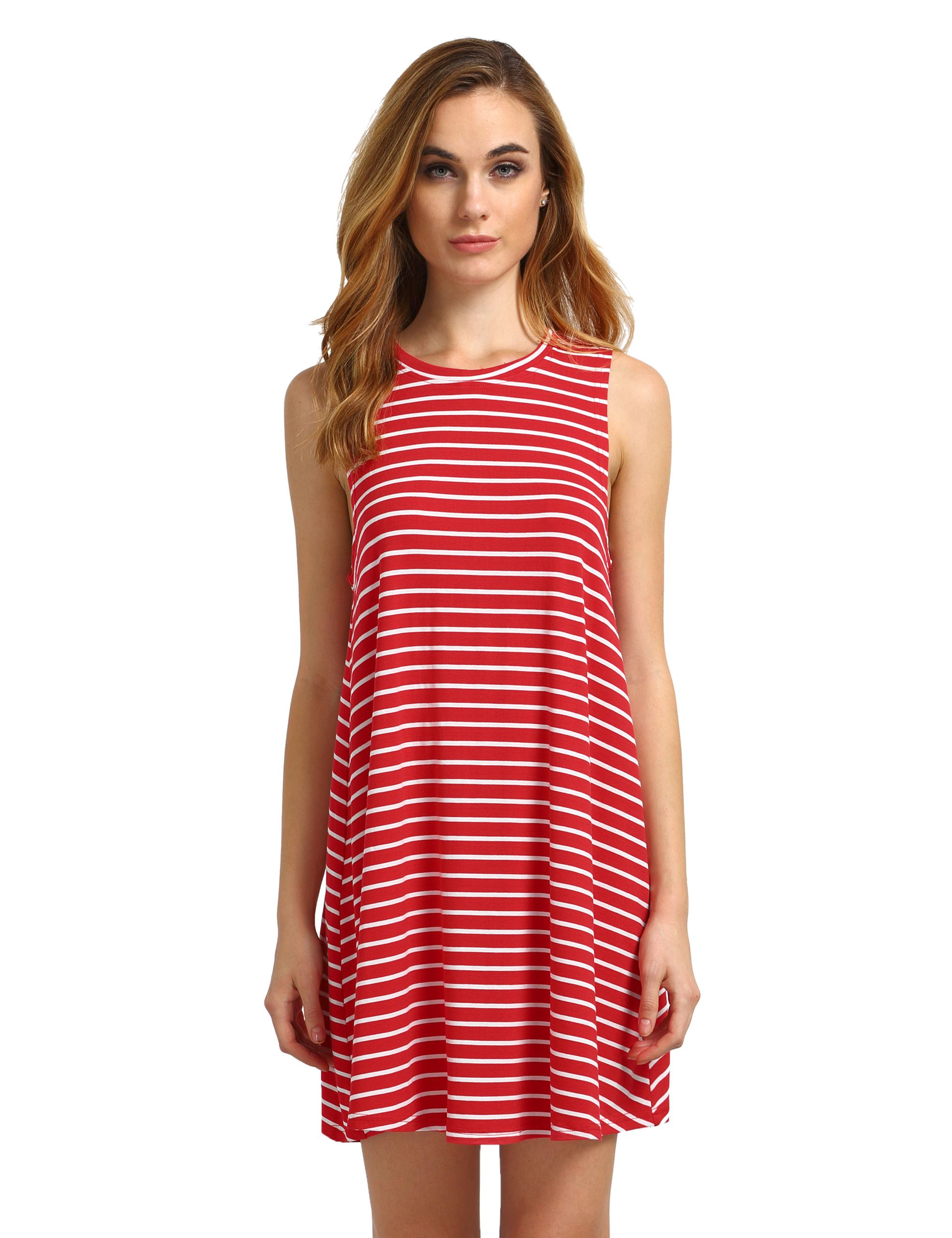 Red White Striped Sleeveless Dress