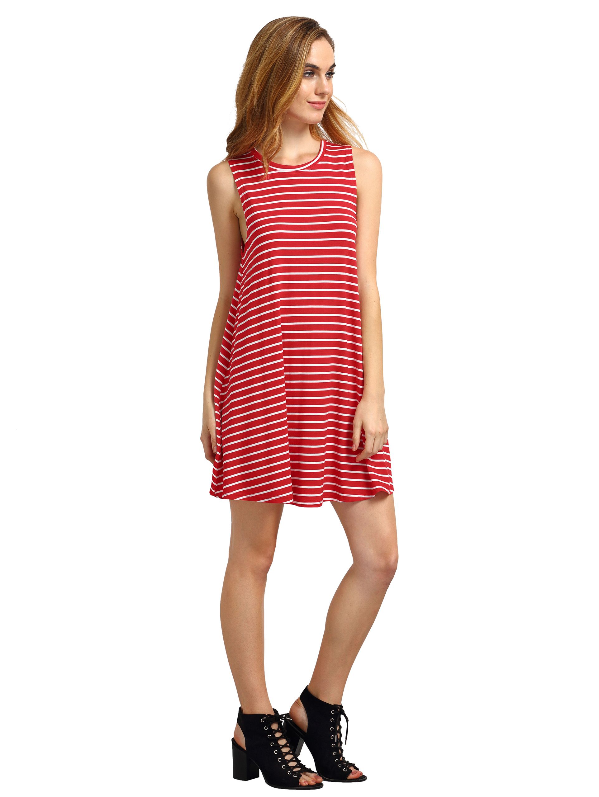 Red White Striped Sleeveless Dress