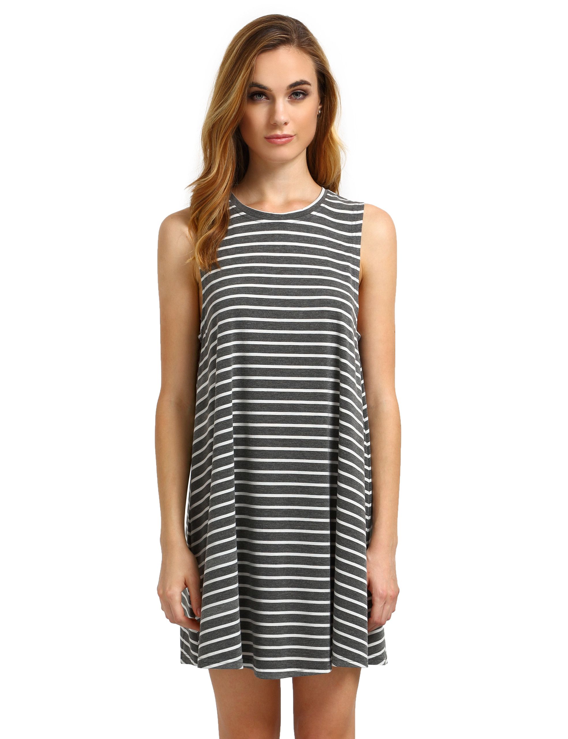 Deep Grey Striped Sleeveless Dress