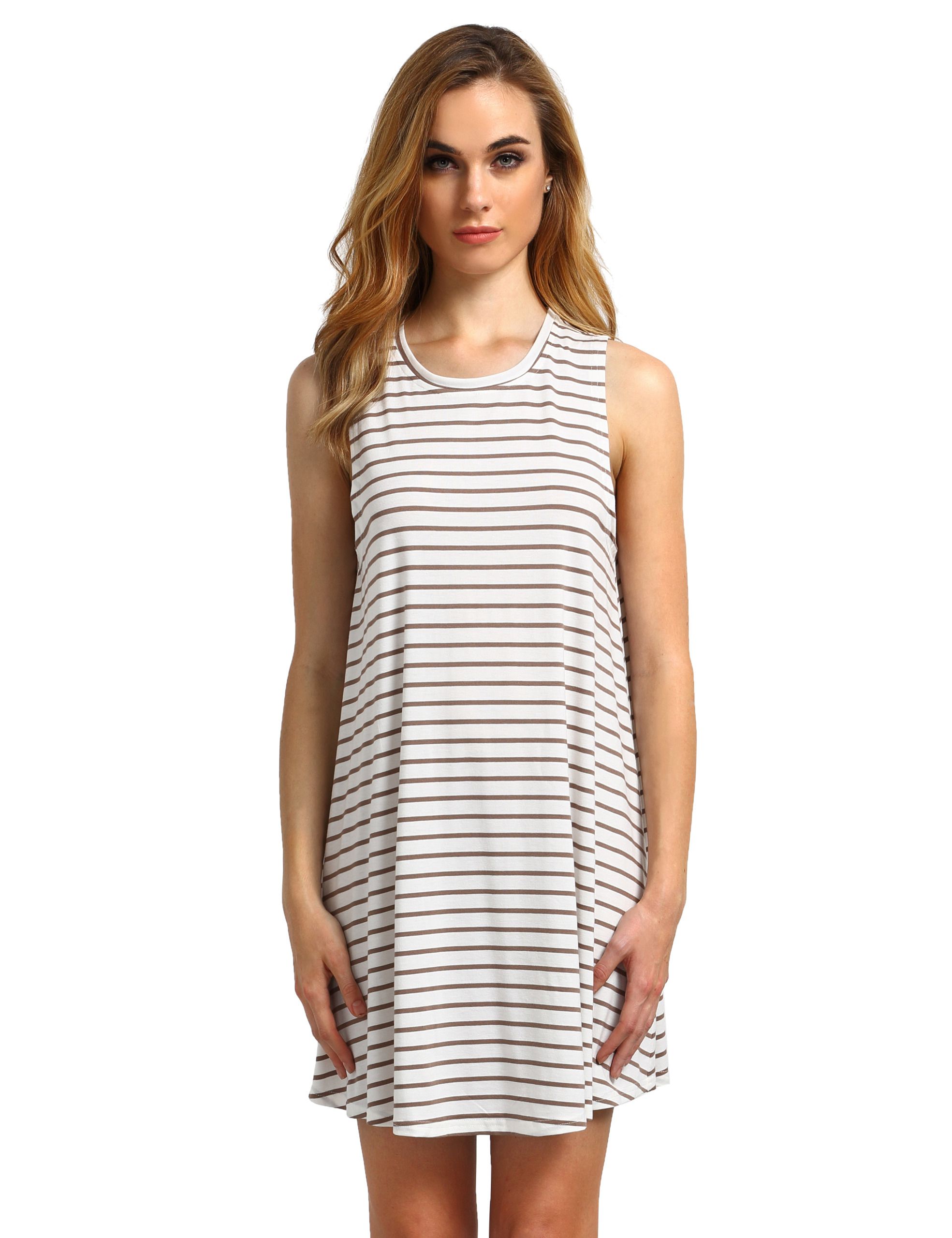 White Striped Sleeveless Dress