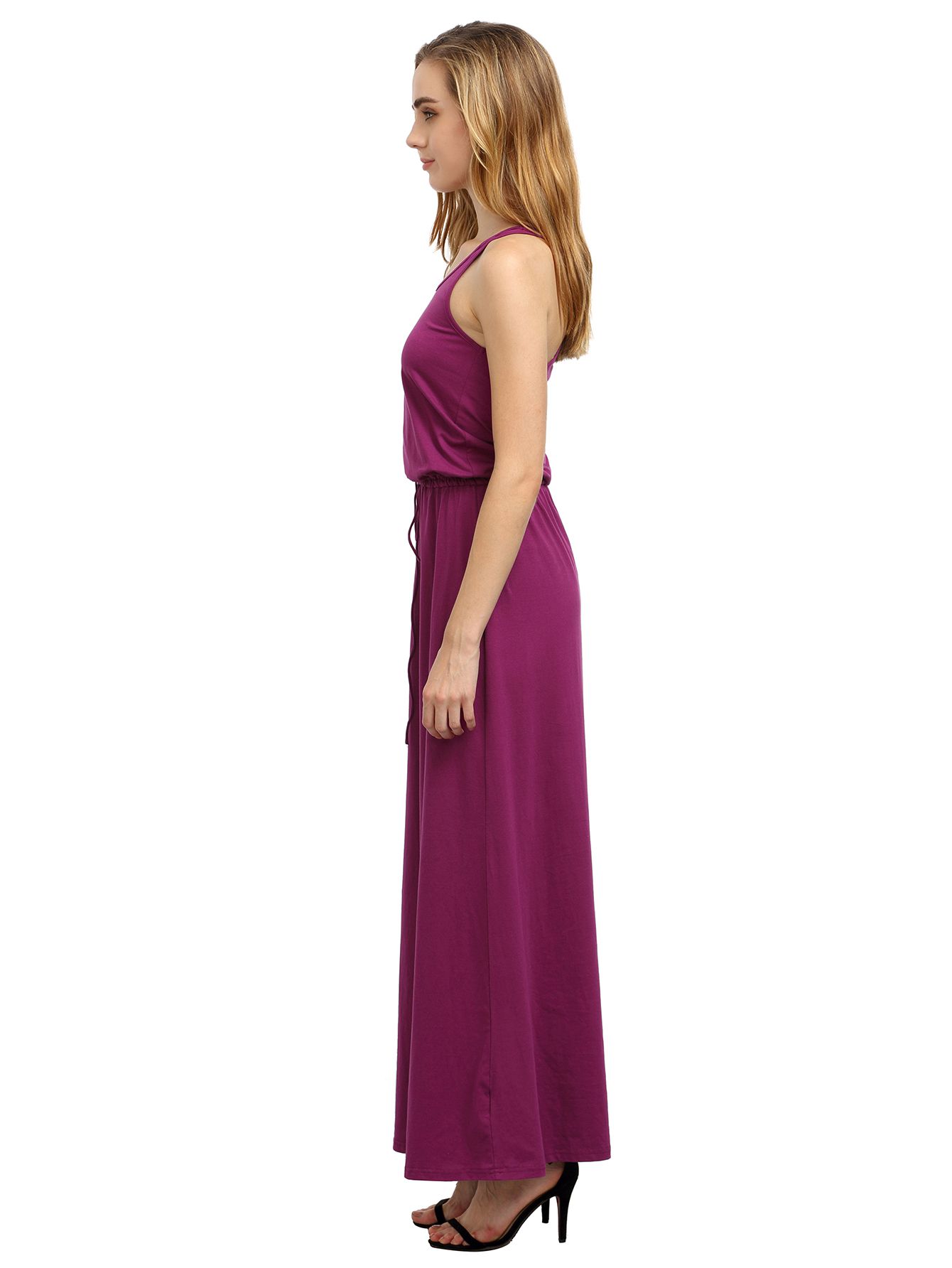 Grey Purple Self-tie Waist Sleeveless Maxi Dress