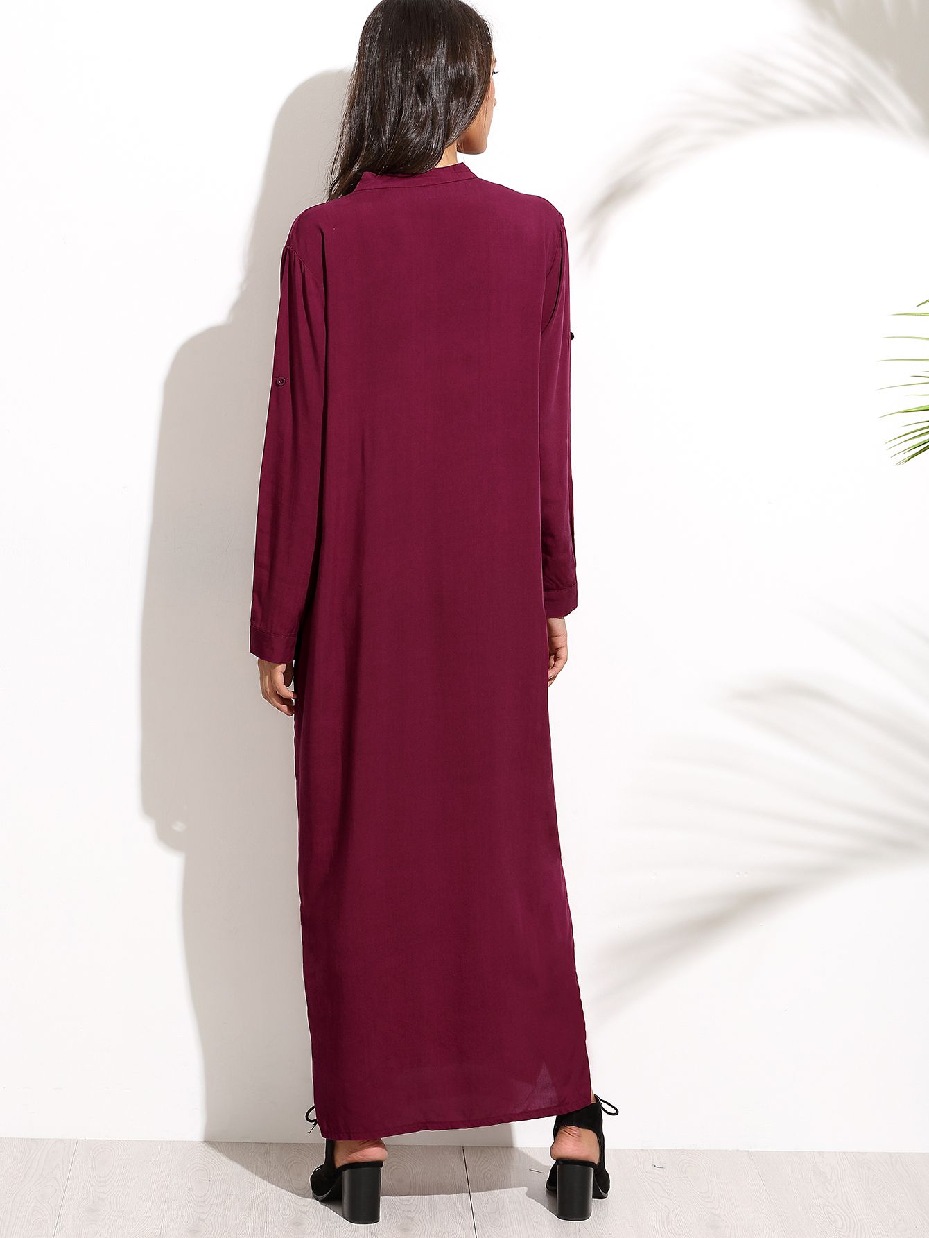 Burgandy Split Side Shirt Dress