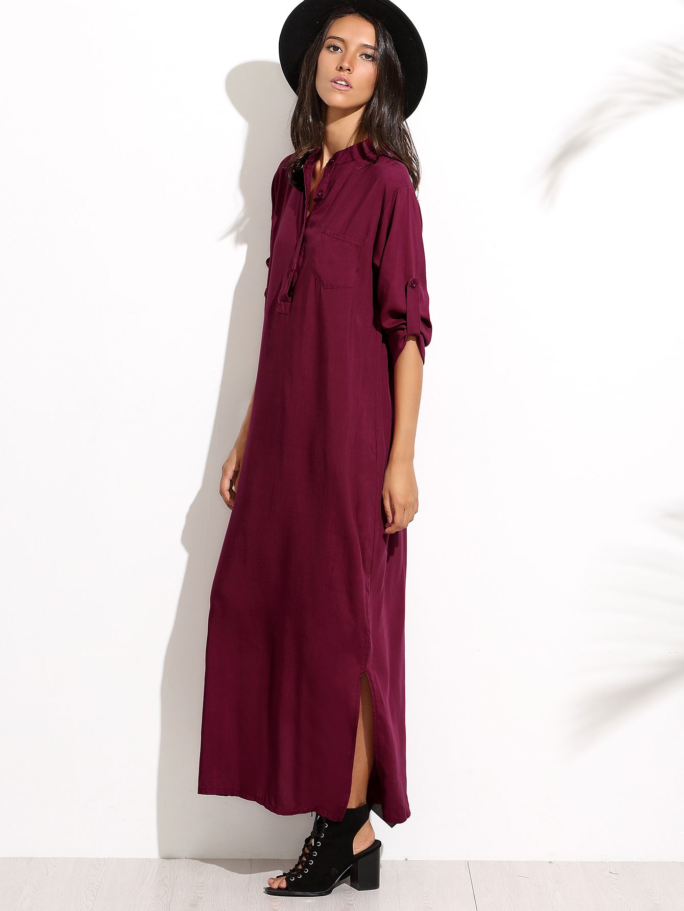 Burgandy Split Side Shirt Dress