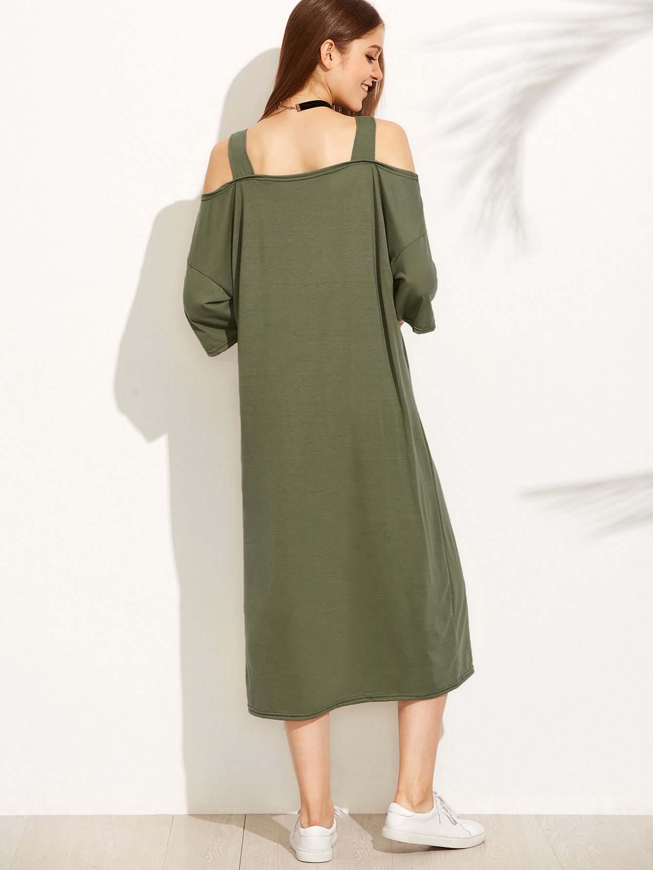 Green Cold Shoulder Shift Dress