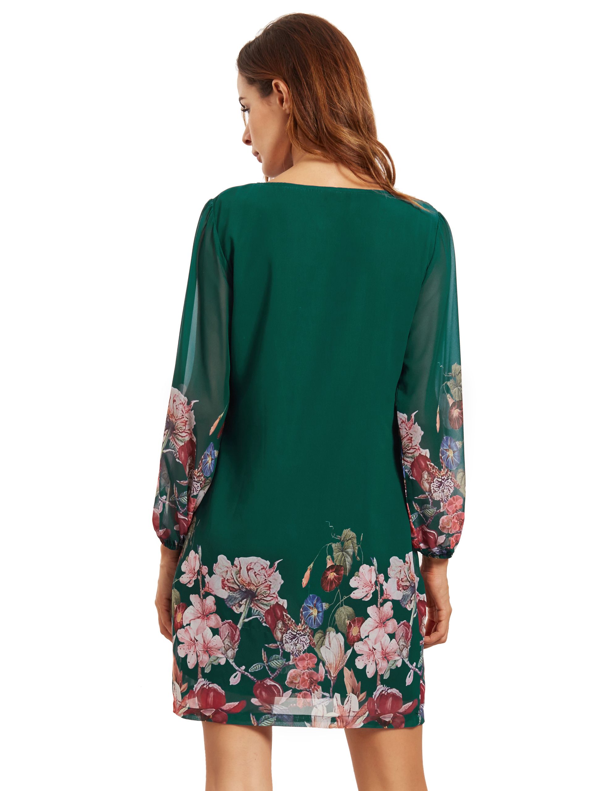 Green Lantern Sleeve Floral Shift Dress