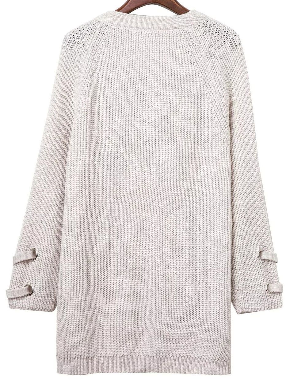 White Eyelet Lace Up V Neck Knit Dress