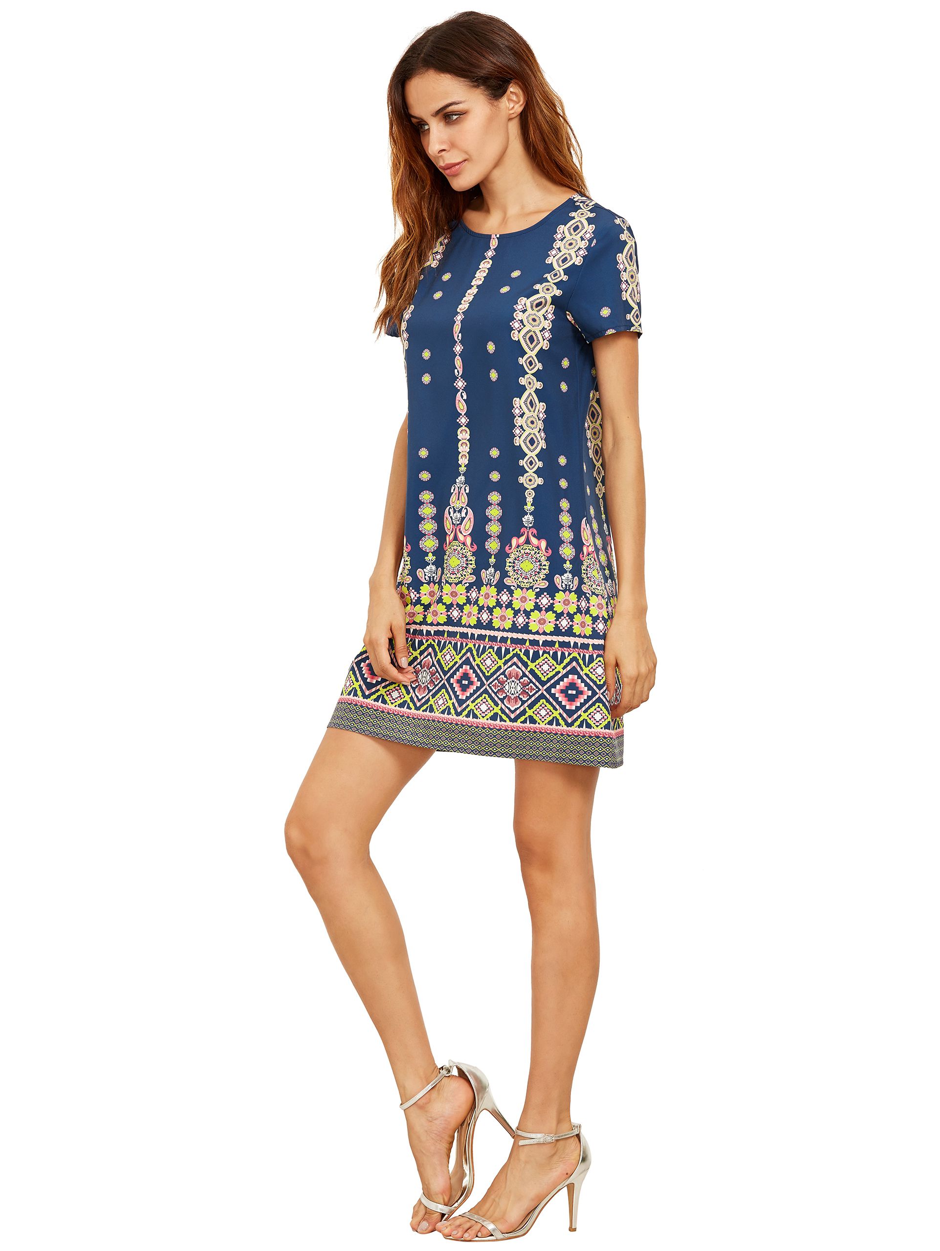 Pink In Blue Aztec Print Shift Dress