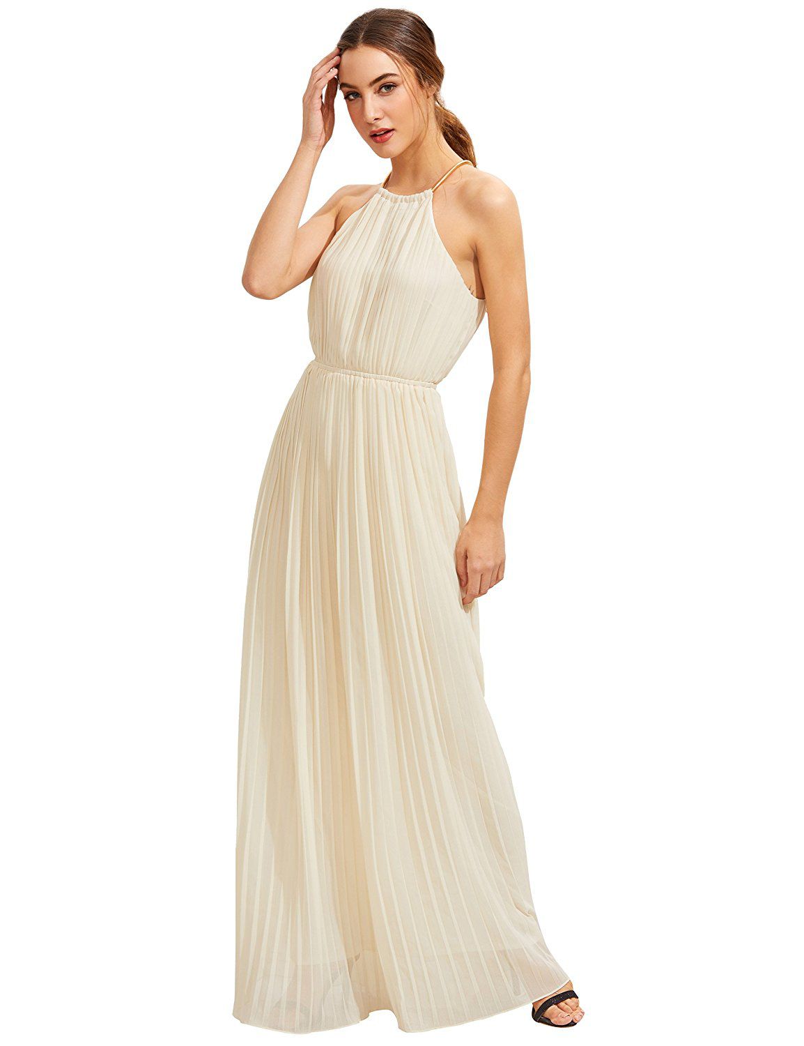 Evening Sleeveless Halterneck Pleated Infinity Maxi Dress