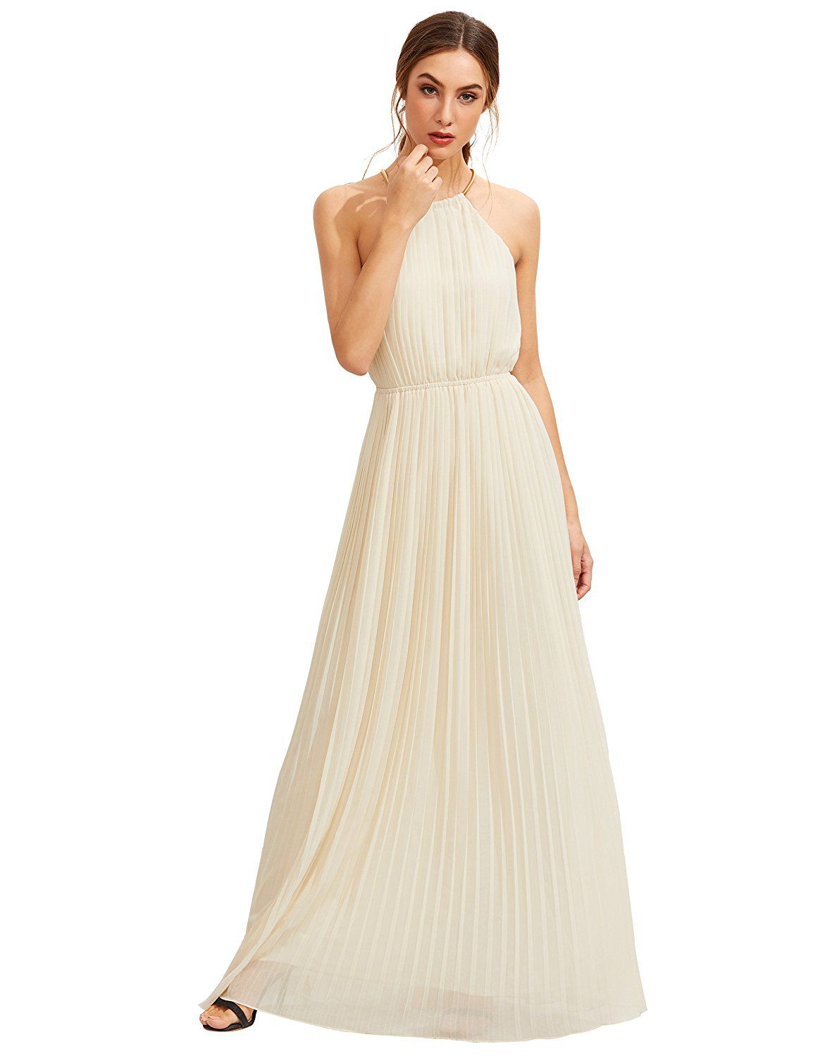 Evening Sleeveless Halterneck Pleated Infinity Maxi Dress