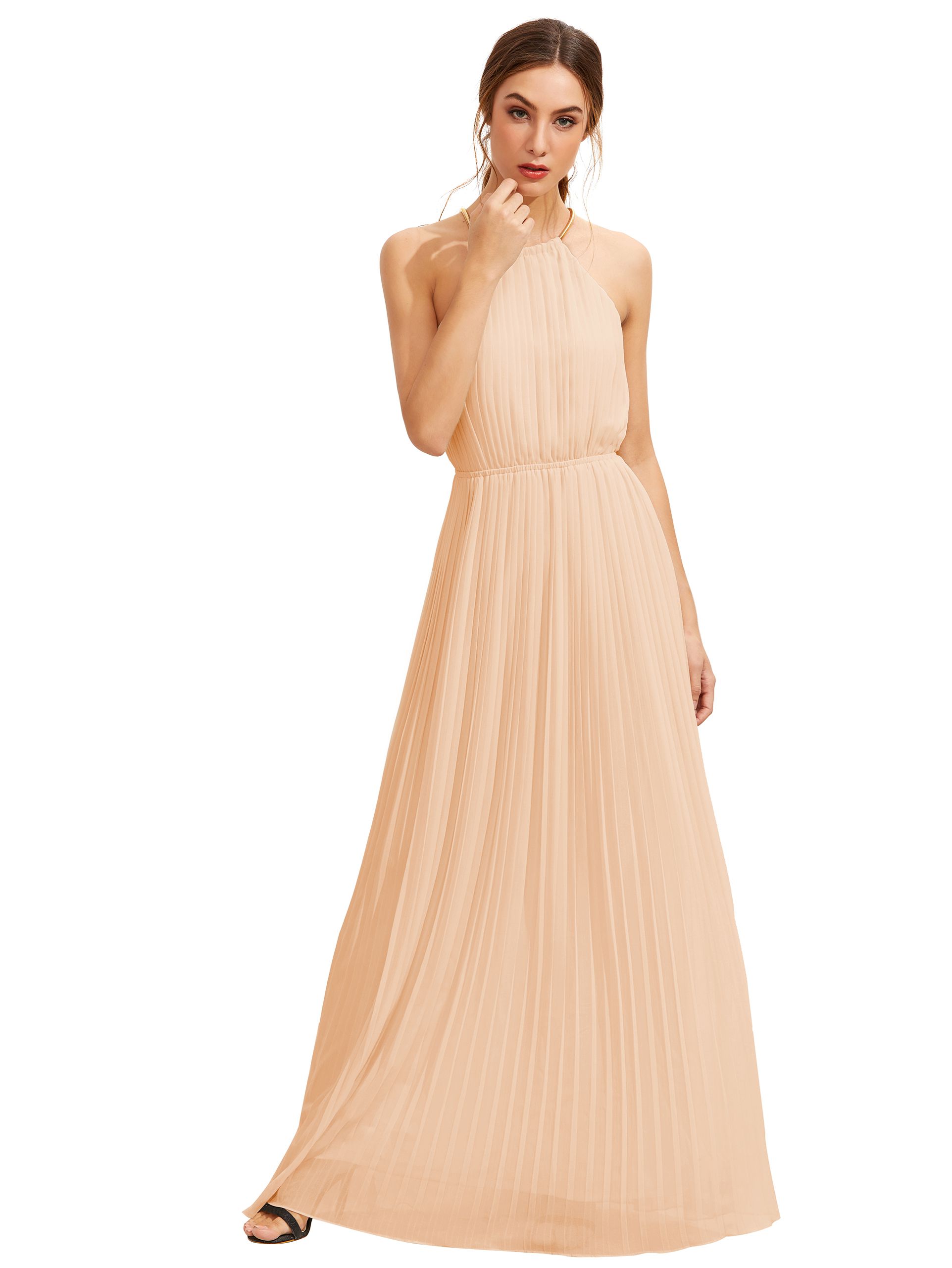 Apricot Sleeveless Halterneck Pleated Infinity Maxi Dress