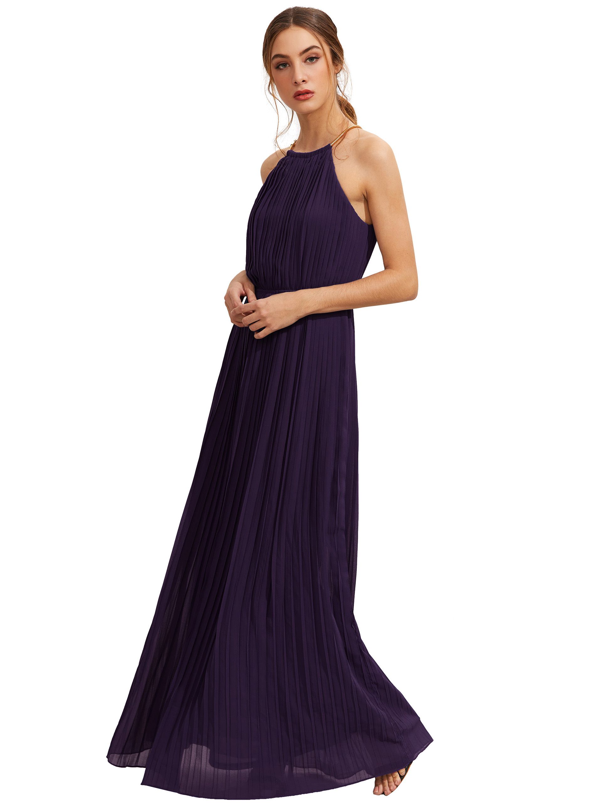 Purple Sleeveless Halterneck Pleated Infinity Maxi Dress