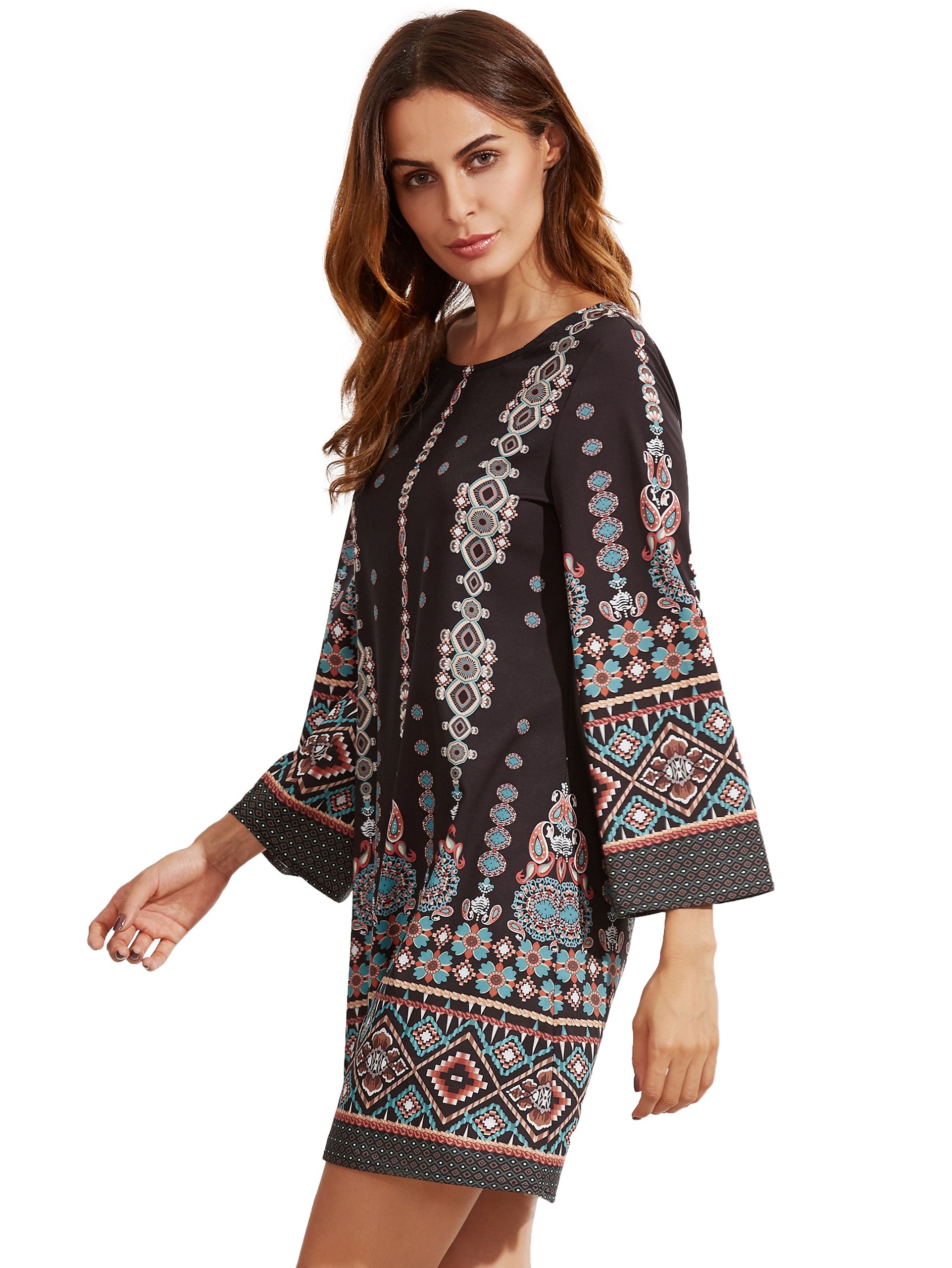 Black Aztec Print Shift Dress