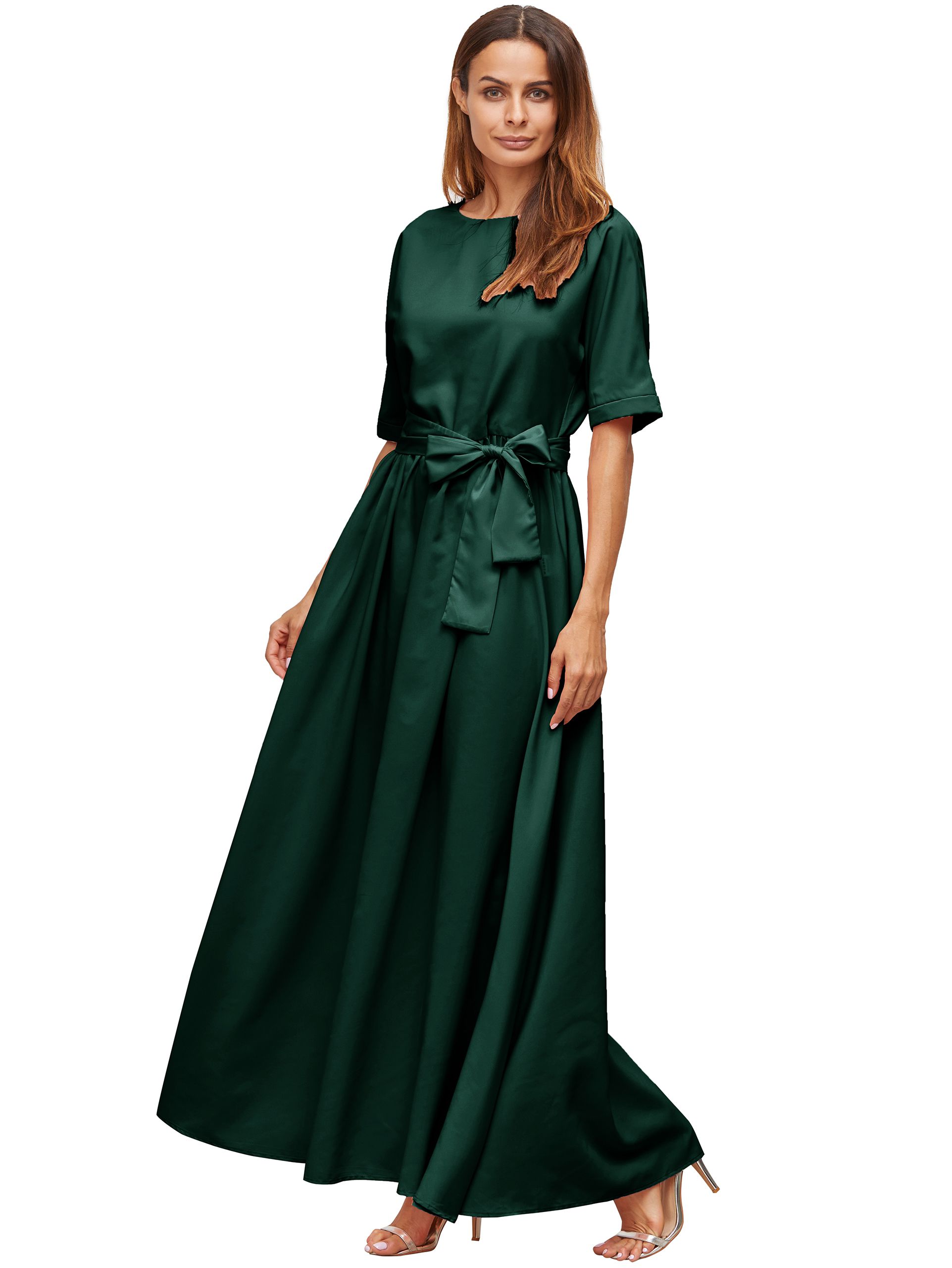 Dark Green Tie Front Detail Maxi Dress