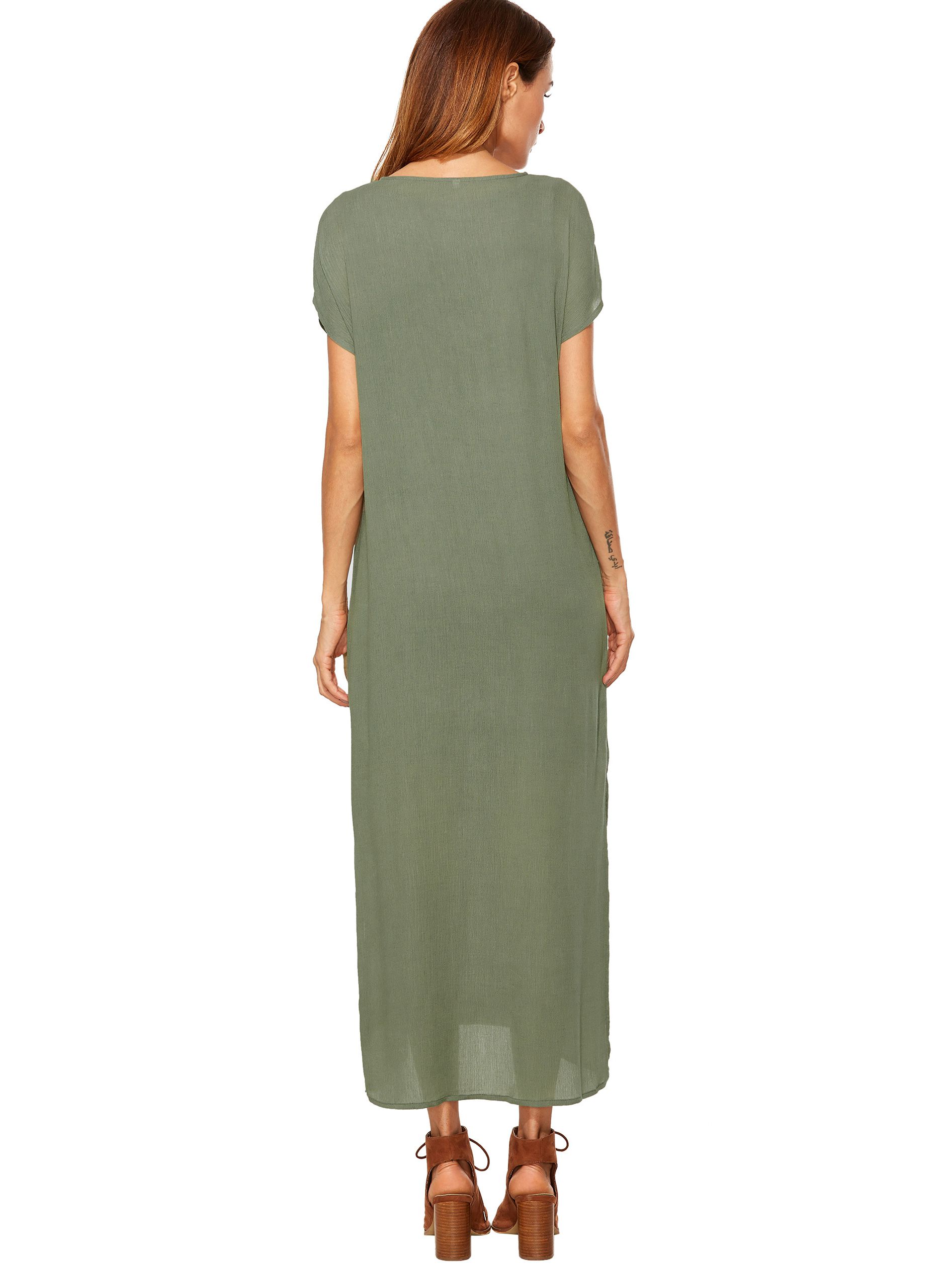 Army Green Placement Print Split Side Maxi Dress