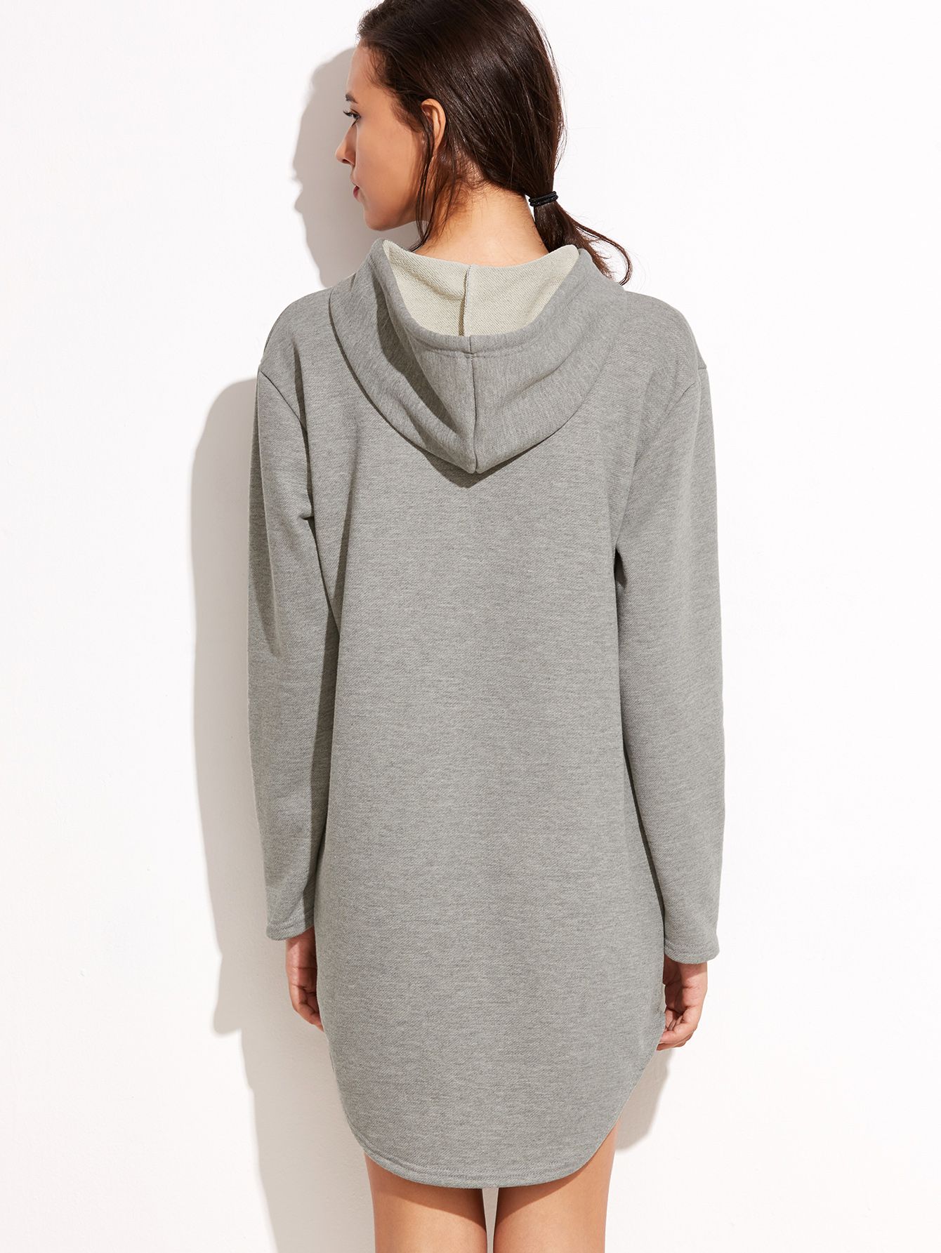 Grey Hooded Pocket Sweatshirt Dress