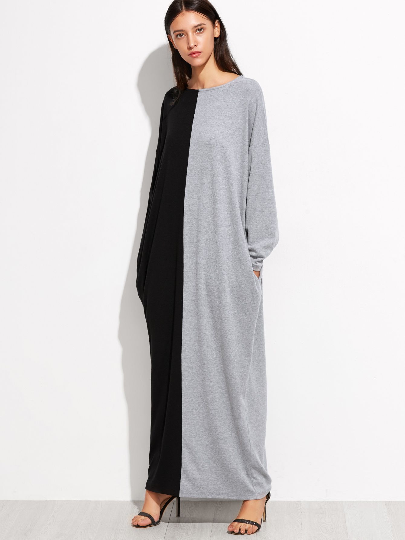 Contrast Dolman Sleeve Cocoon Maxi Dress