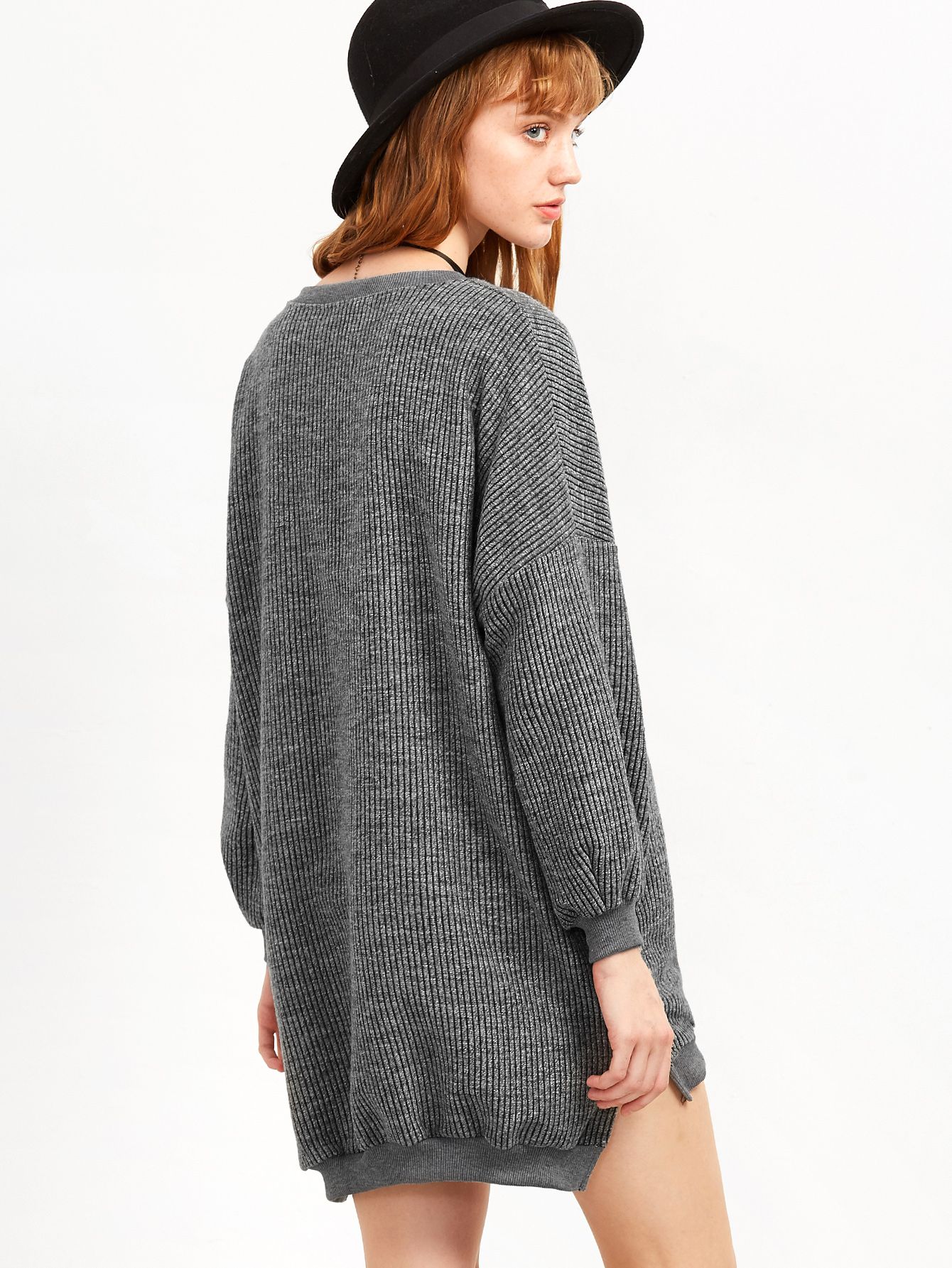 Grey Split Side High Low Sweatshirt Dress