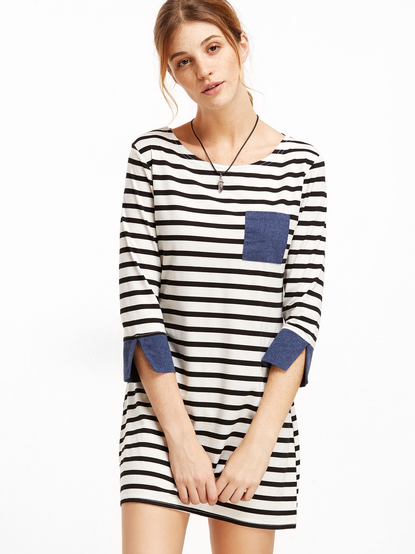 Contrast Trim Striped Tee Dress