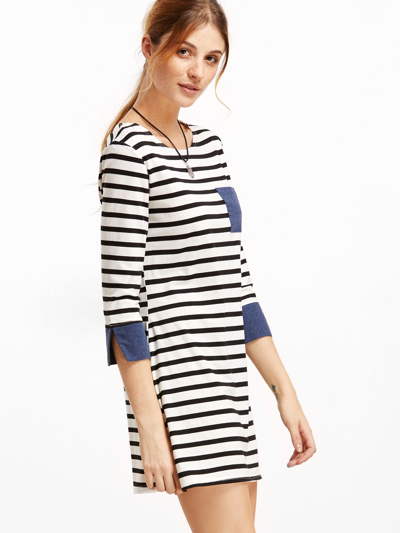 Contrast Trim Striped Tee Dress