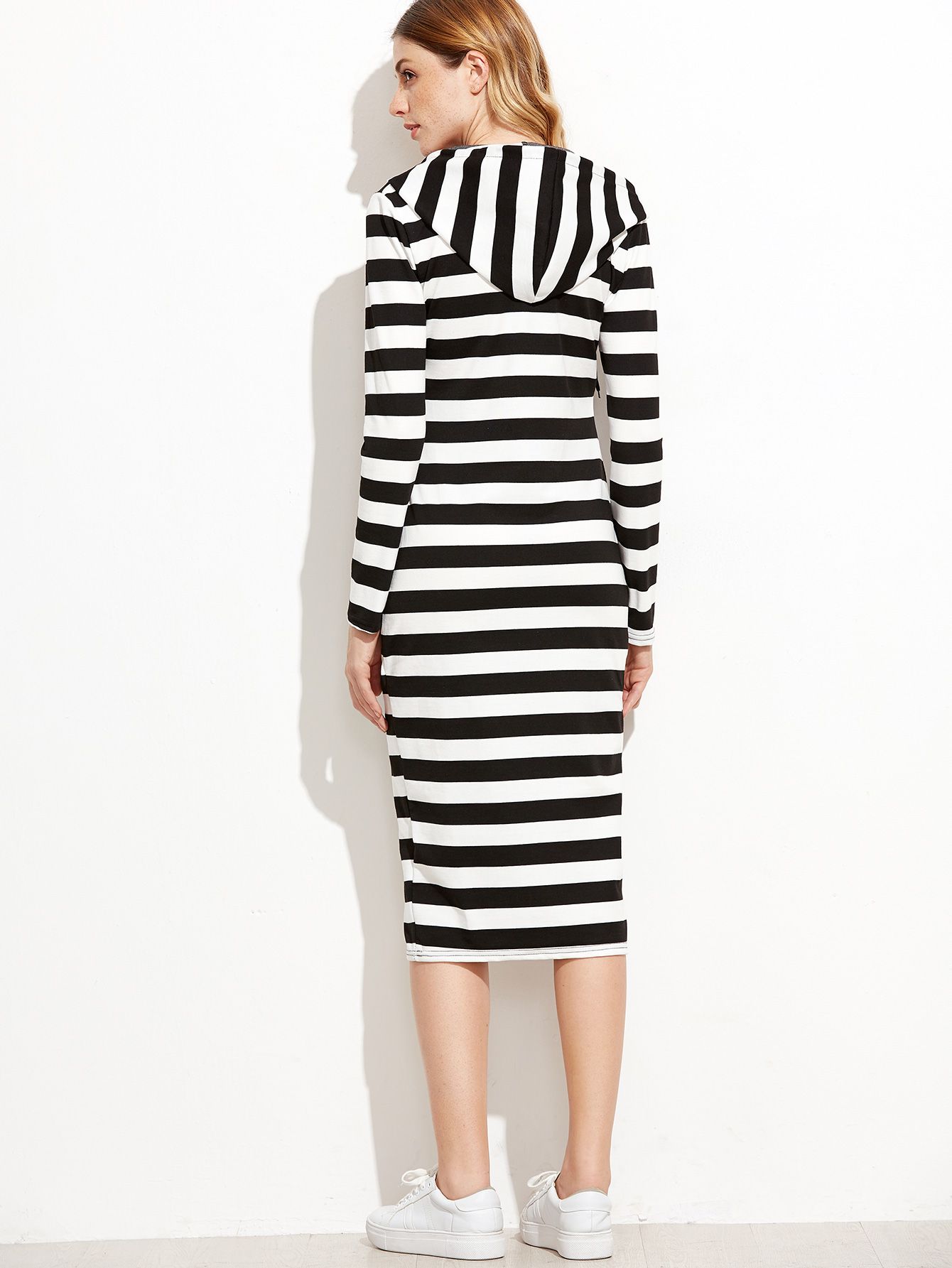 Contrast Striped Hooded Dress