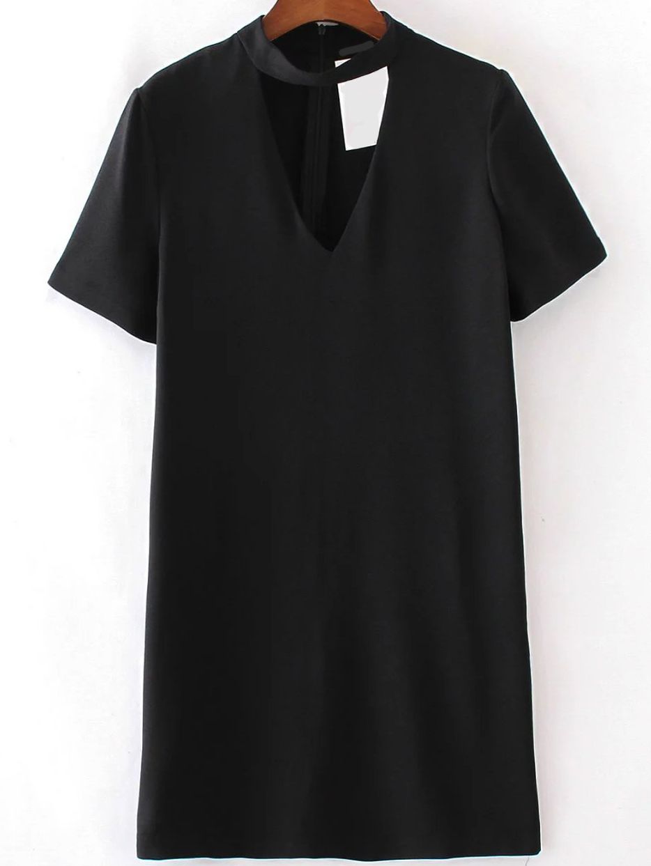 Black Choker V Neck Short Sleeve Dress