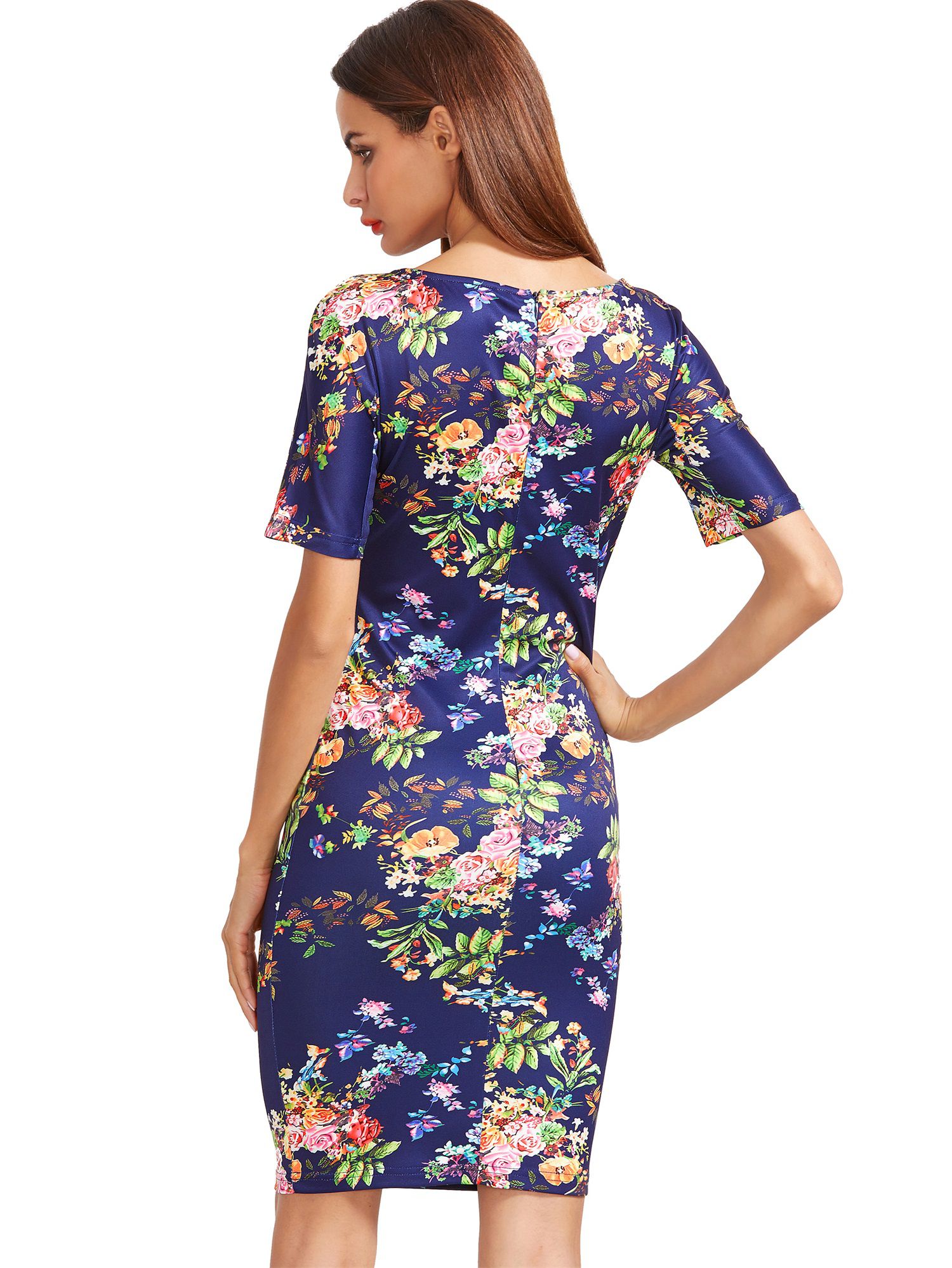 Short Sleeve Floral Print Sheath Dress