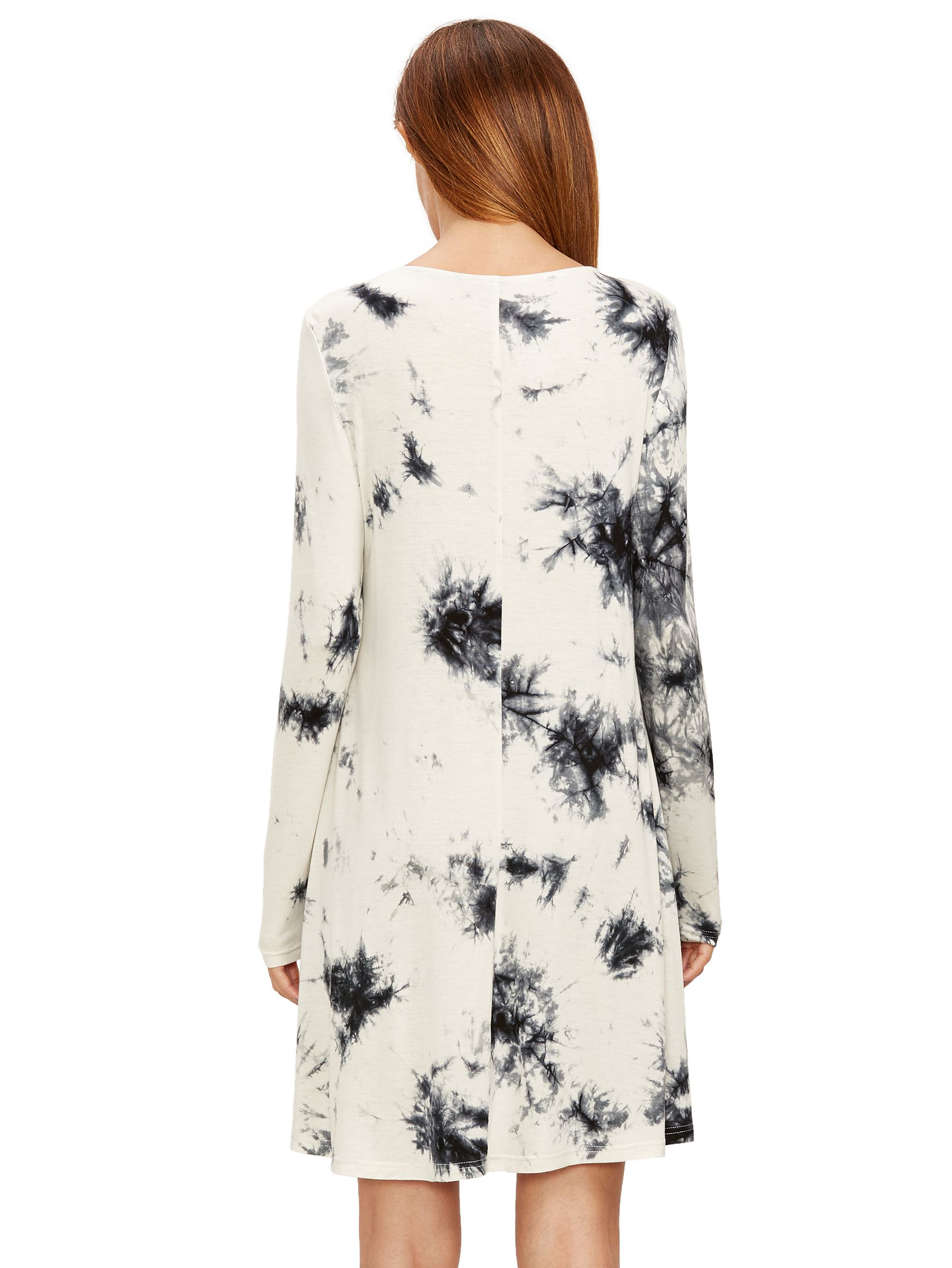 Black And White Ink Print Tie-dye Long Sleeve Dress